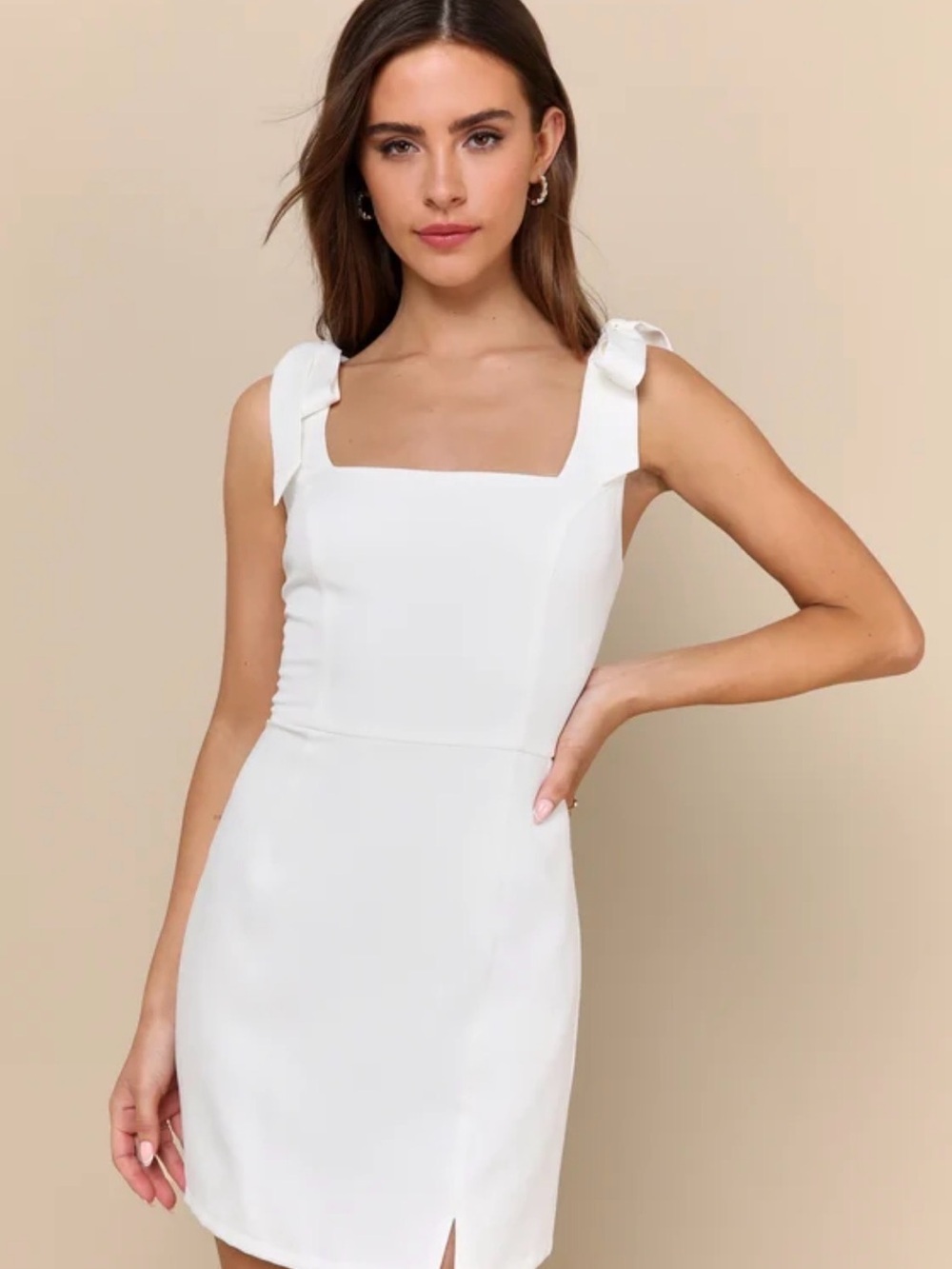 Lulu's White Square-Neck Tie Shoulder Mini Dress